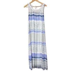 Scandal Made in Italy Silk/Viscose Layered Shift Dress paisley White and Blue Si
